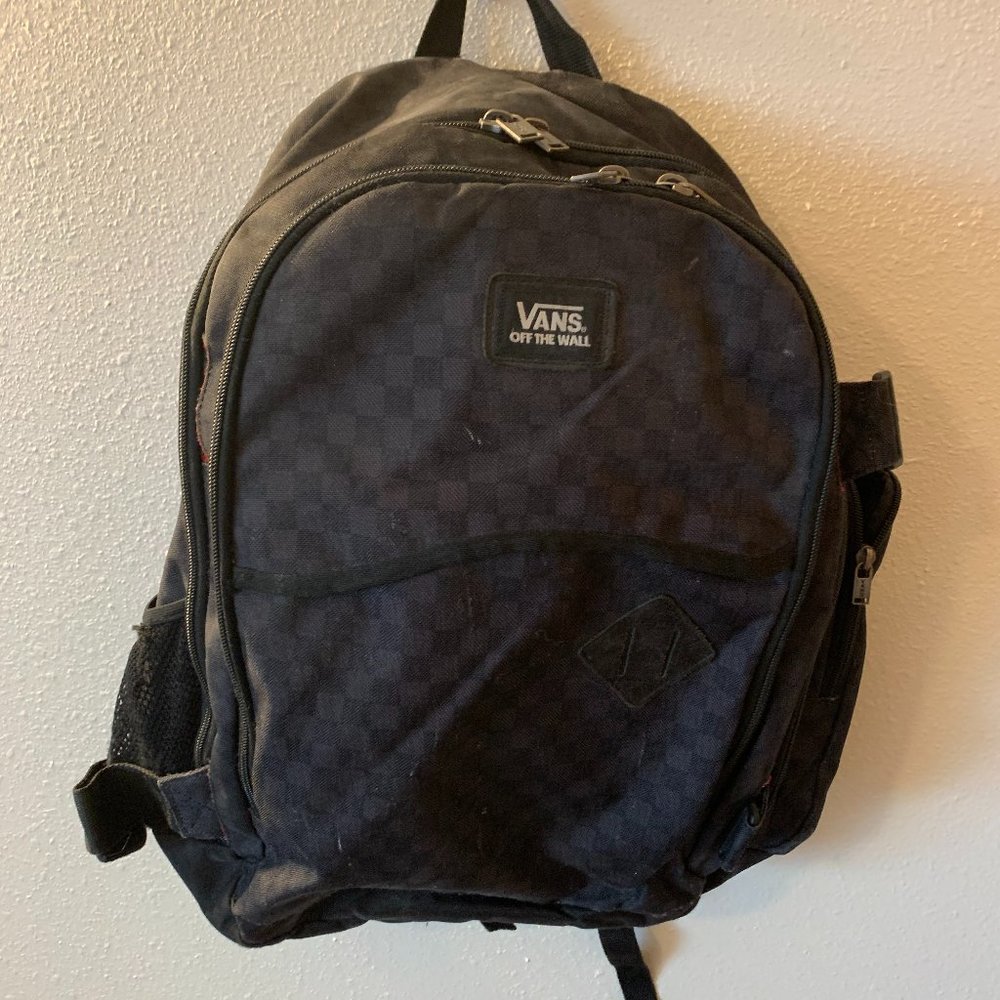 VANS Black Checkered Back Pack with Red Interior
